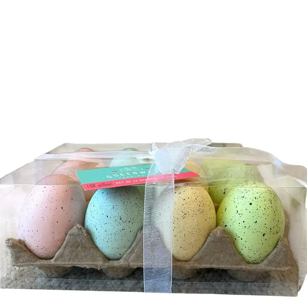Queenswest Easter Eggs Boxed Set of 12 Pastel Colors Speckled Spring Decor New